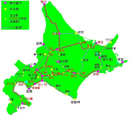 北海道の簡略鉄道地図
